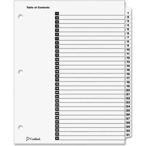 Cardinal Brands Cardinal OneStep Printable T.O.C. Divider, Printed 1 to 31, 9"x11", 31 Tabs, White/White 60113CB